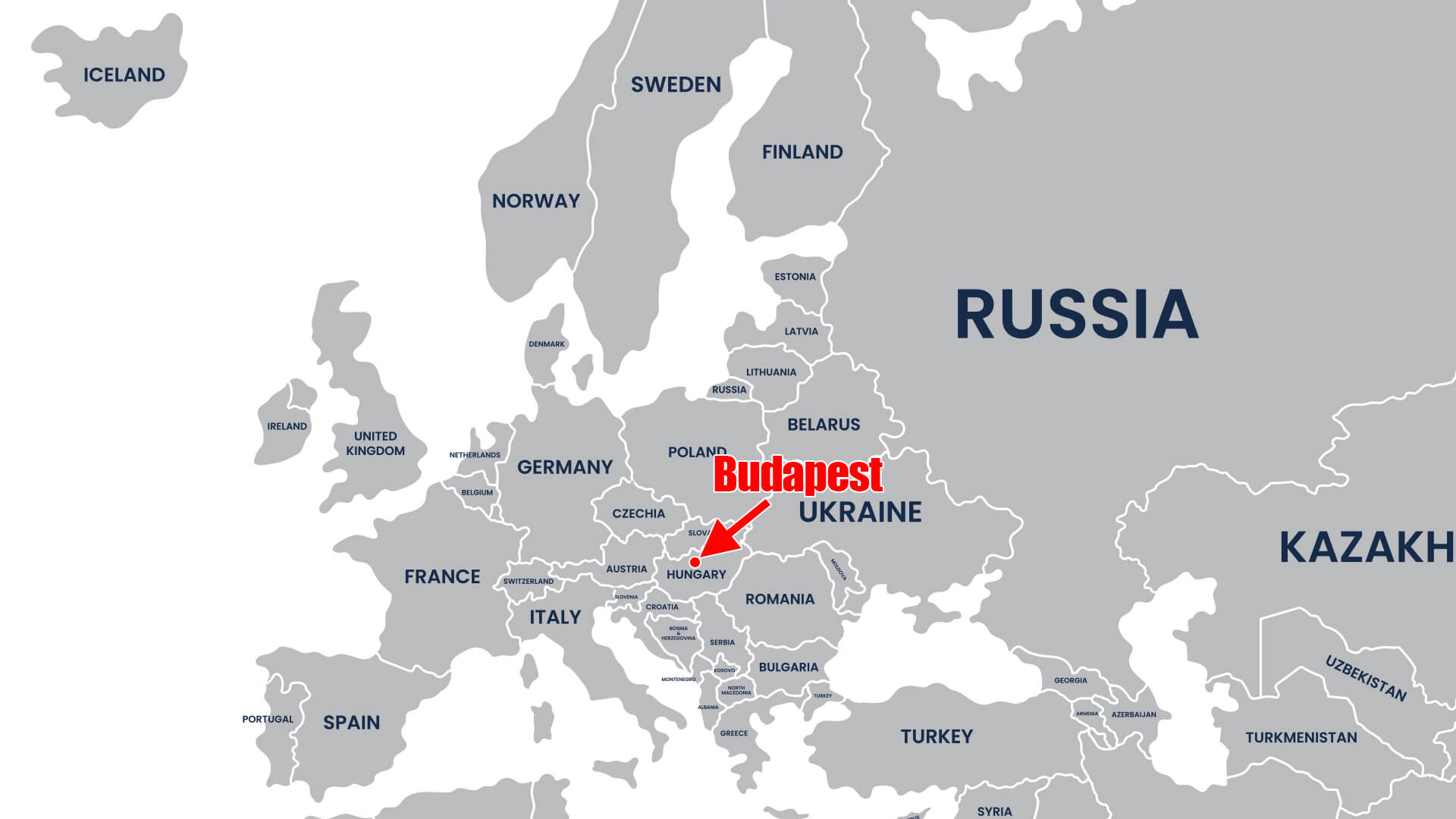 Karte mit roter Stecknadel, die zeigt, wo sich Budapest auf der Europakarte befindet