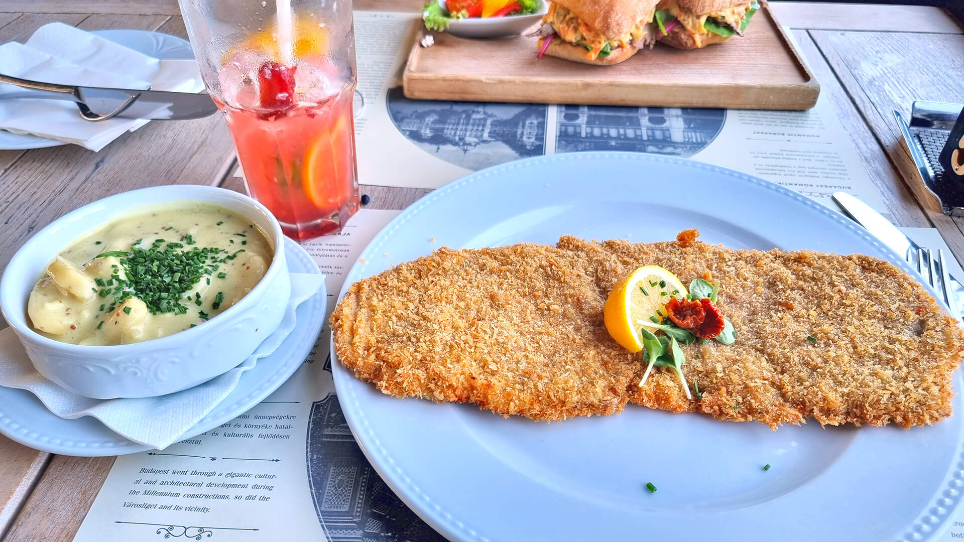 schnitzel and potato salad on a food tour in budapest