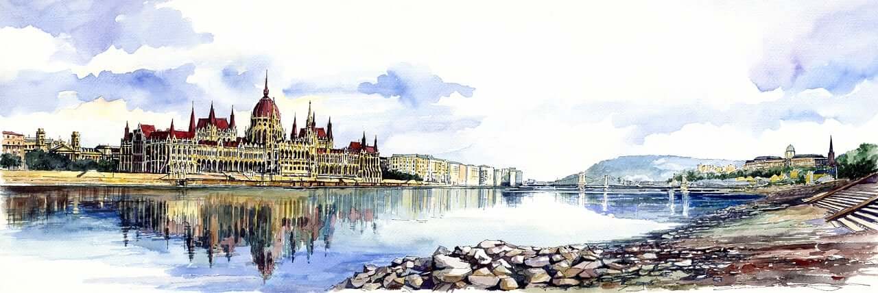 Altes Gemälde des Budapester Parlaments