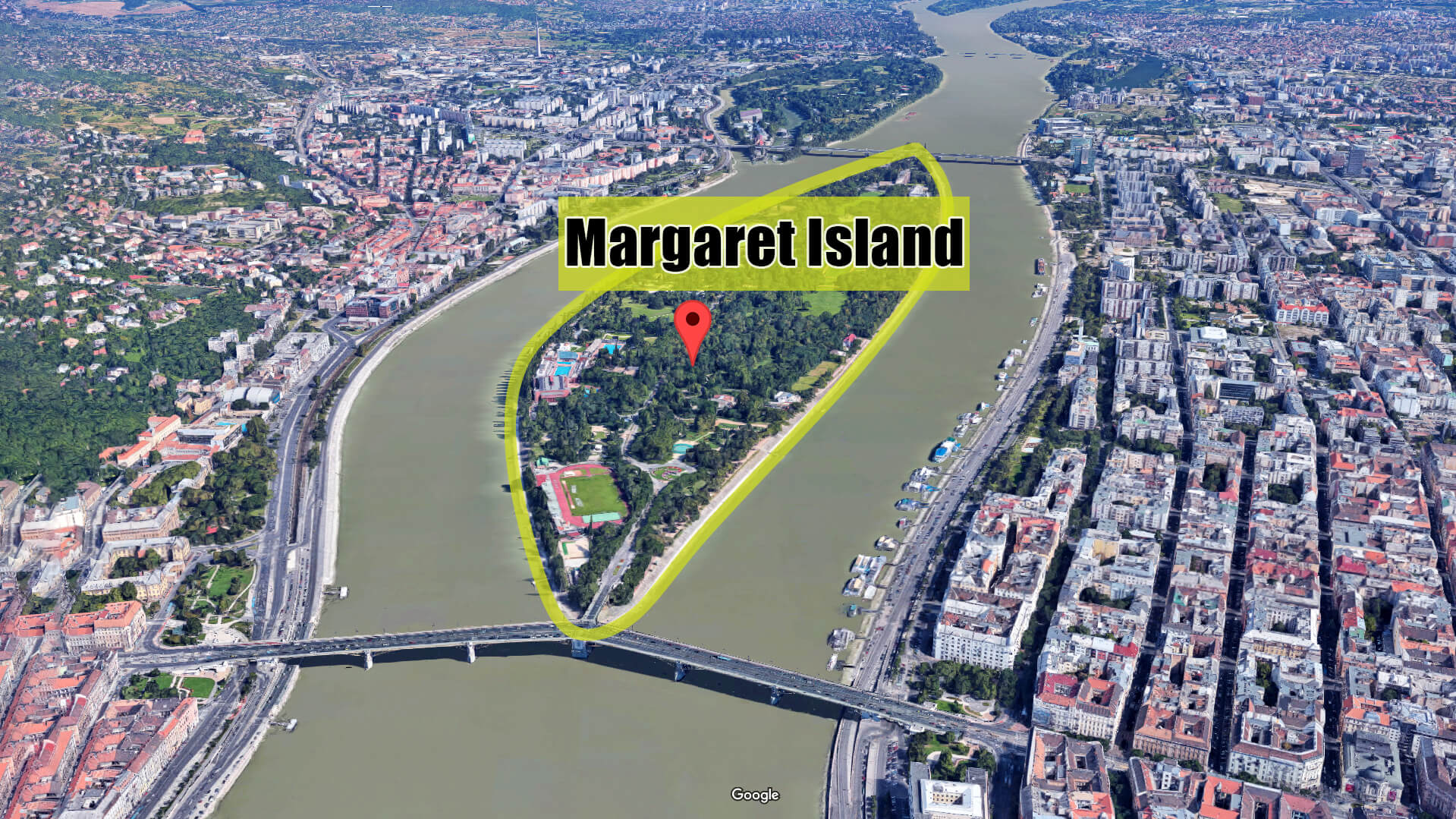 View of Margaret Island via google maps satellite view