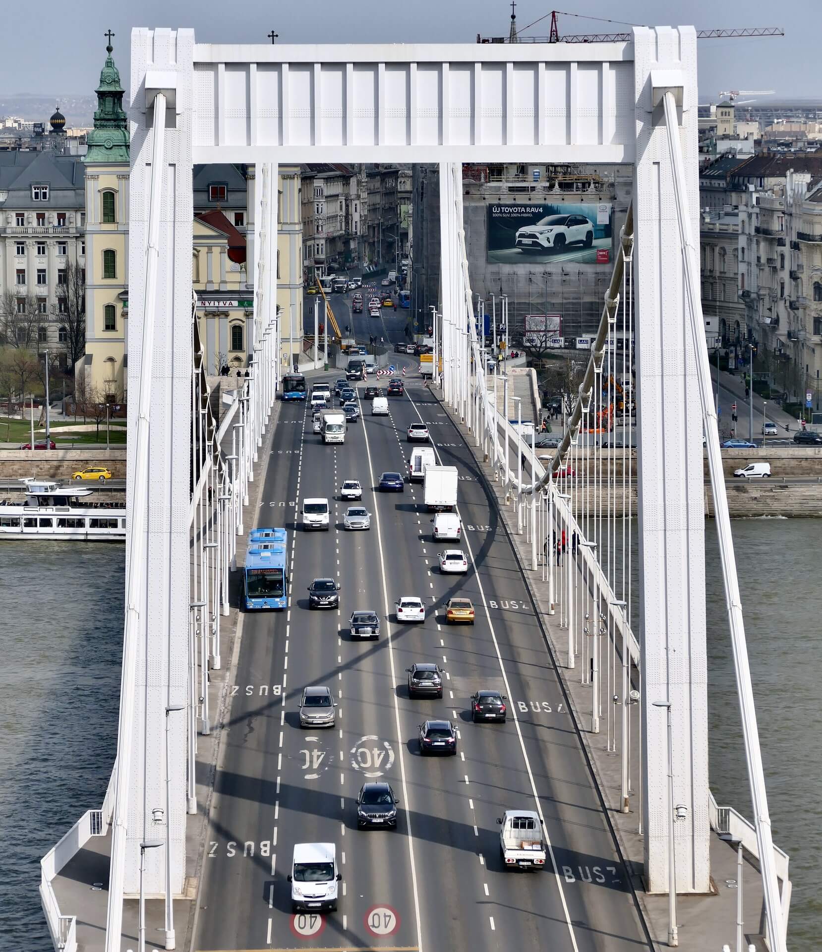 Photo showing Elisabeth bridge lanes, road traffic and vehicles crossing the bridge
