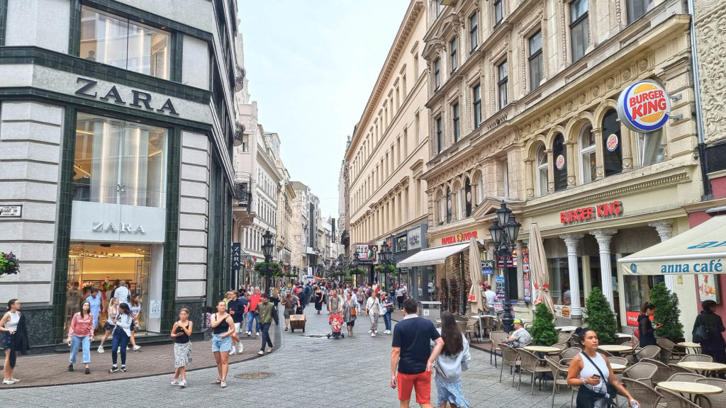 Váci Utca Street in Budapest - a busy tourist street