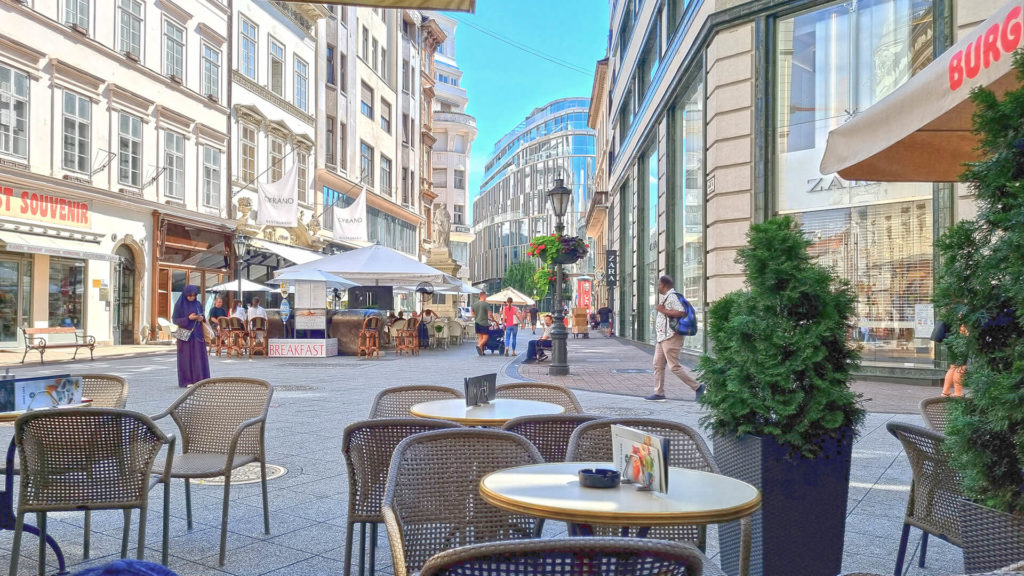 view from a local cafe to Váci Utca